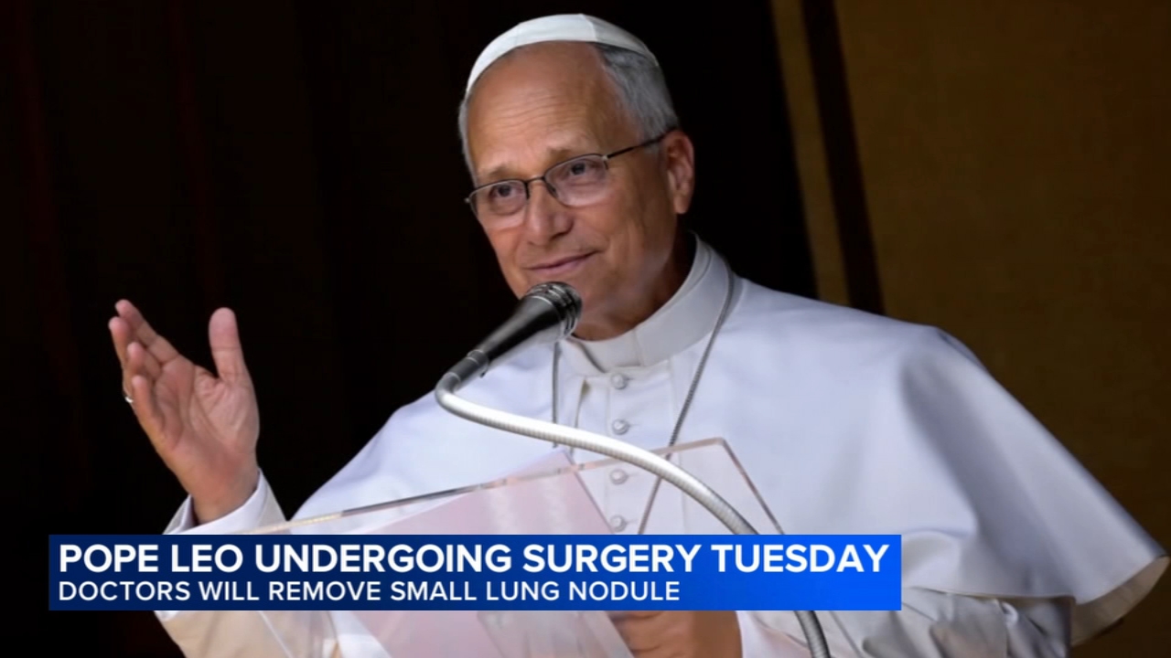 Pope Leo heads to hospital ahead of surgery to remove lung nodule

       — ABC 7 Bay Area, Los Gatos Health news